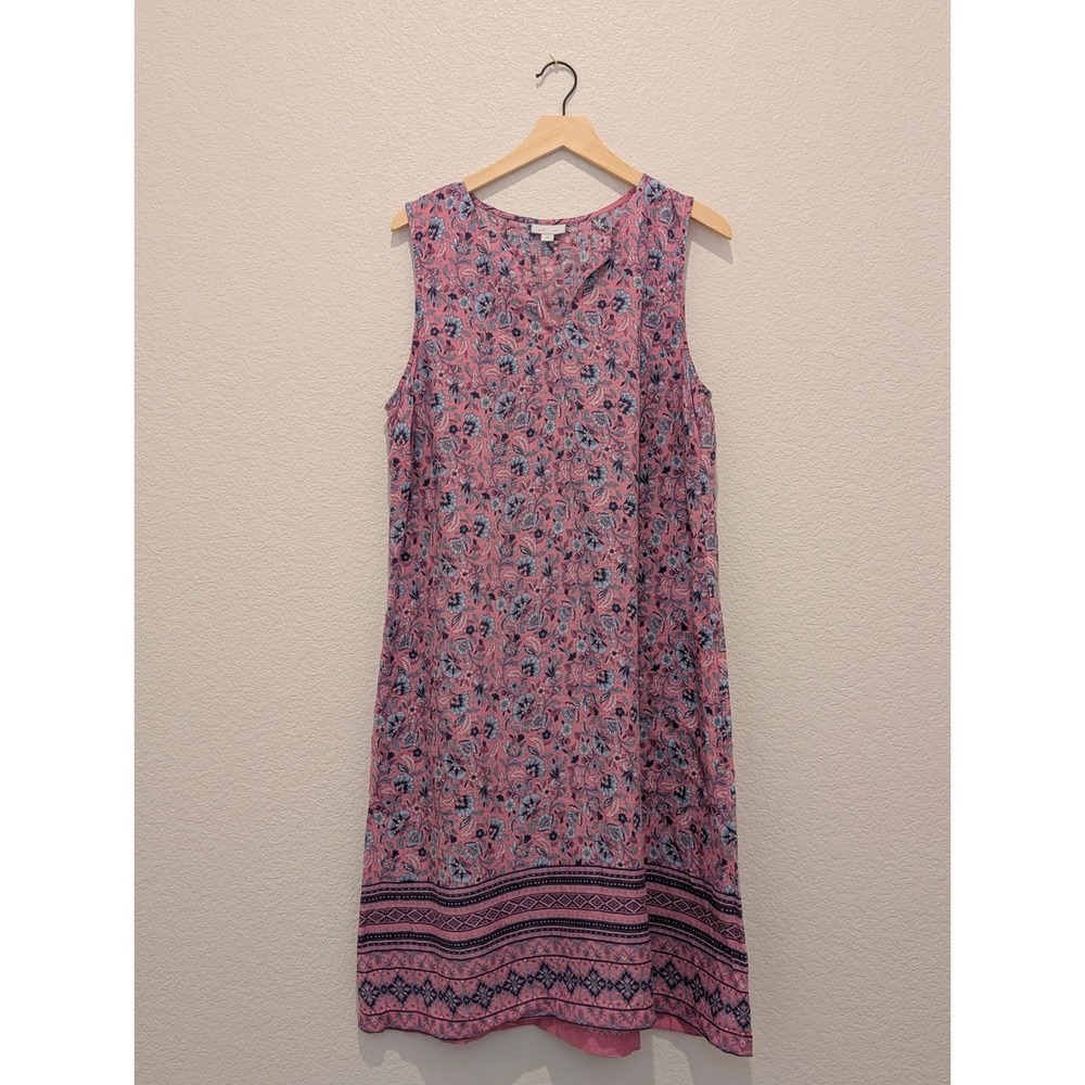 J. Jill Linen Pink Floral Sleeveless Shift Dress V-Neck